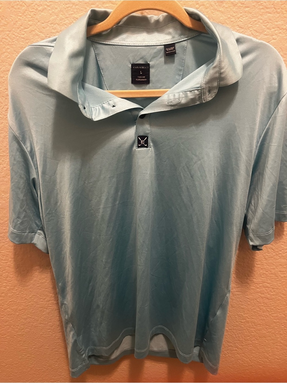 CON.STRUCT Mens Large Light Blue Quick Dry Stretch Performance Golf Polo Shirt